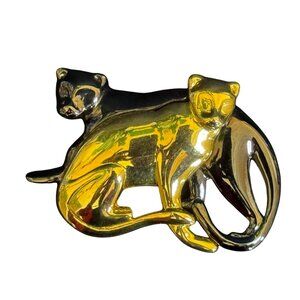LIZ CLAIBORNE Black Gold Panther Brooch Elegant Metal Dual Toned  Signed Vintage
